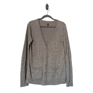 District Made Heather Cardigan Sweater with Pockets Gray White Button Down